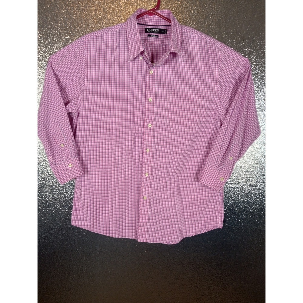Lauren Ralph Lauren Black Label XL Button Up  Plaid Pink Violet White Long Sleev